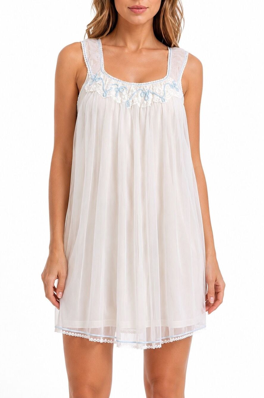 Gotham Gold Stripe Women’s Cream Vintage Nylon Chiffon Nightgown Size Small